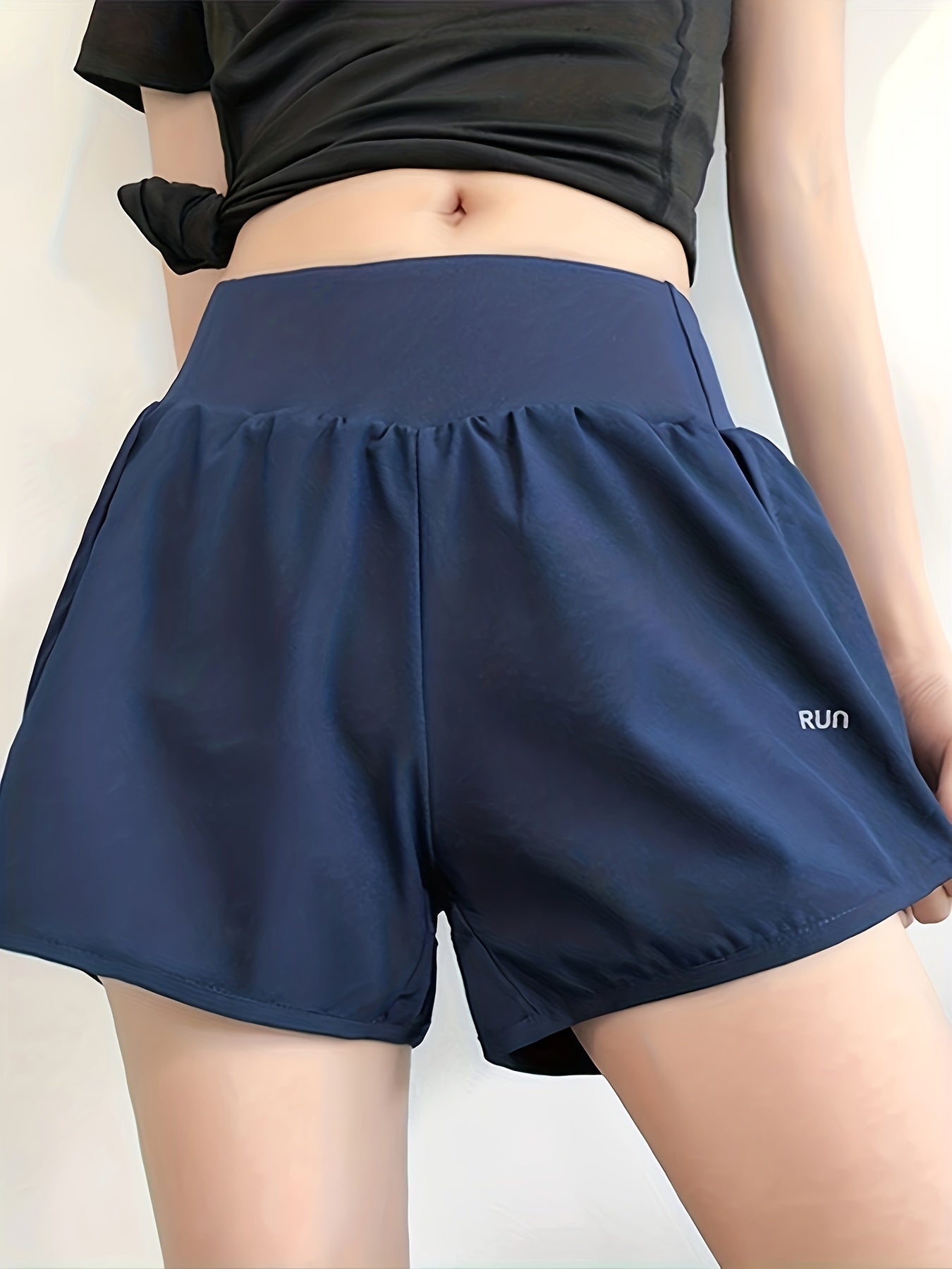 Letter Print High Waist Running Shorts With Pocket