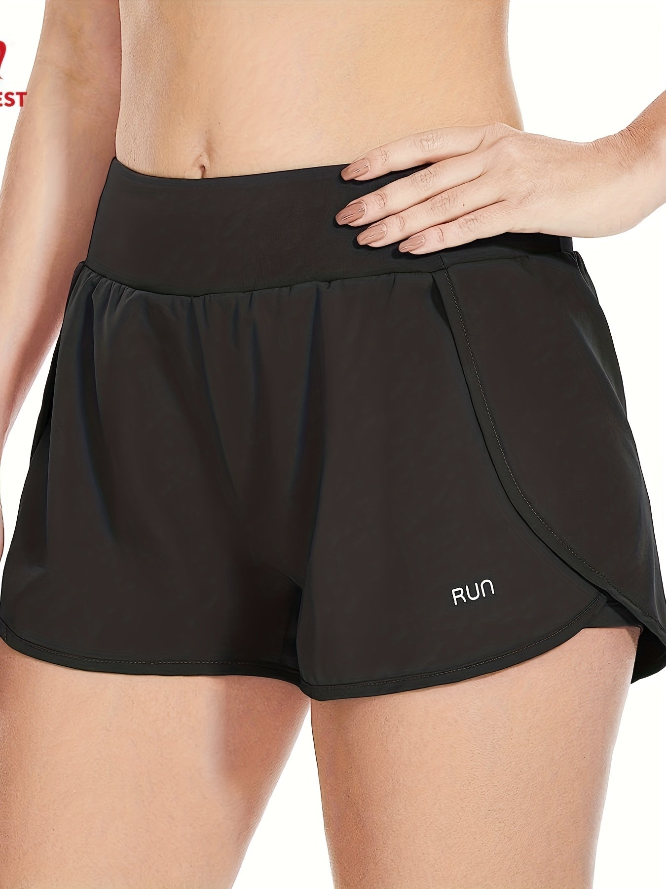 Letter Print High Waist Running Shorts With Pocket