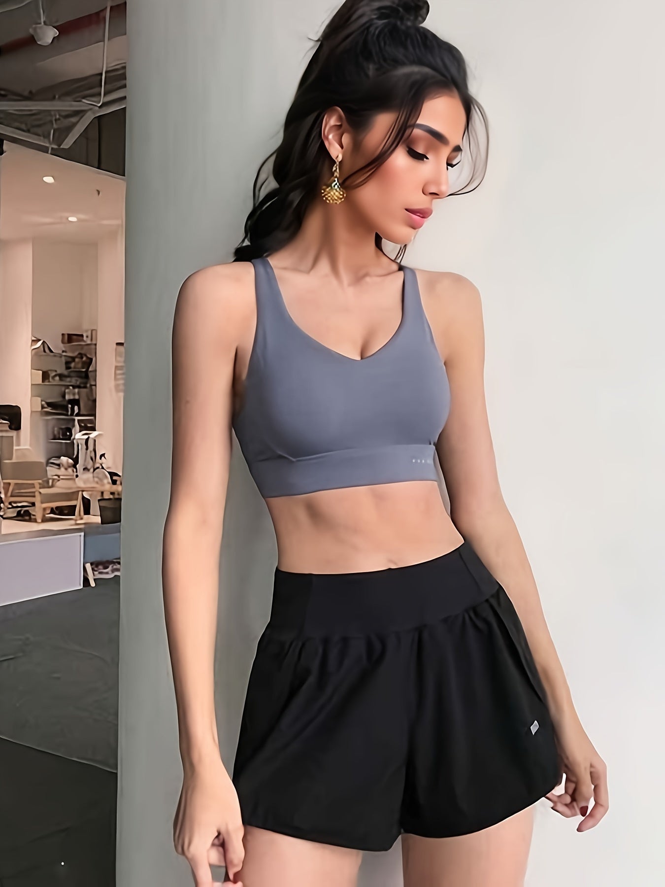 Letter Print High Waist Running Shorts With Pocket
