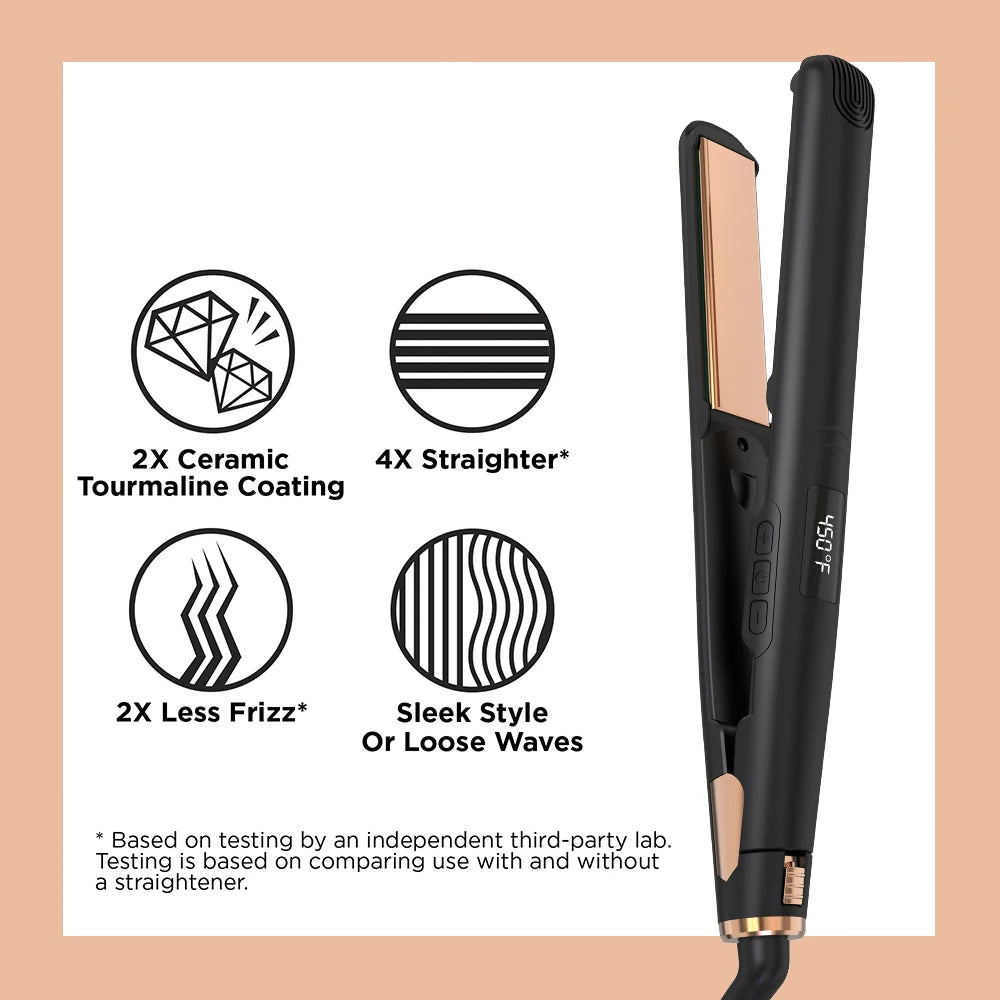 LISAPRO Original Ceramic Hair Straightening Flat Iron 1" Plates |Black Professional Salon Model Hair Straightener & Curler