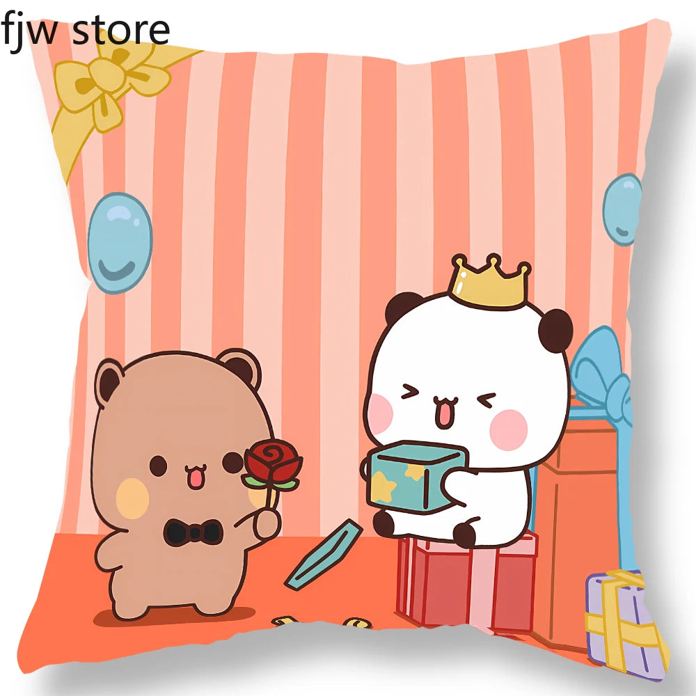Cute Happy Panda Bubu and Dudu Pillow Cases Kawaii Cartoon Animation Sofa Cushion Cover Bedroom Room Decorative Pillow Cases