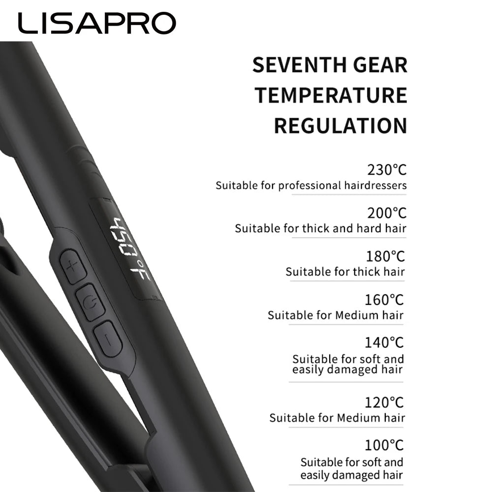 LISAPRO Original Ceramic Hair Straightening Flat Iron 1" Plates |Black Professional Salon Model Hair Straightener & Curler