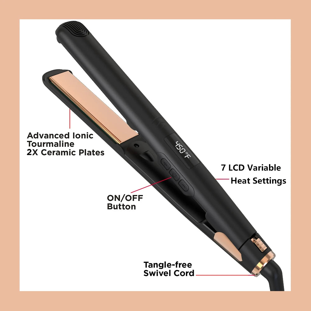 LISAPRO Original Ceramic Hair Straightening Flat Iron 1" Plates |Black Professional Salon Model Hair Straightener & Curler