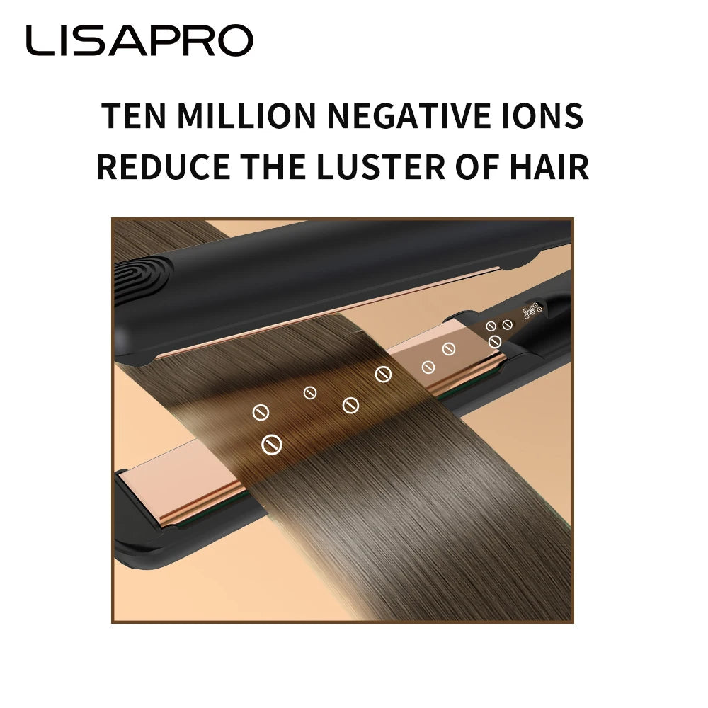 LISAPRO Original Ceramic Hair Straightening Flat Iron 1" Plates |Black Professional Salon Model Hair Straightener & Curler