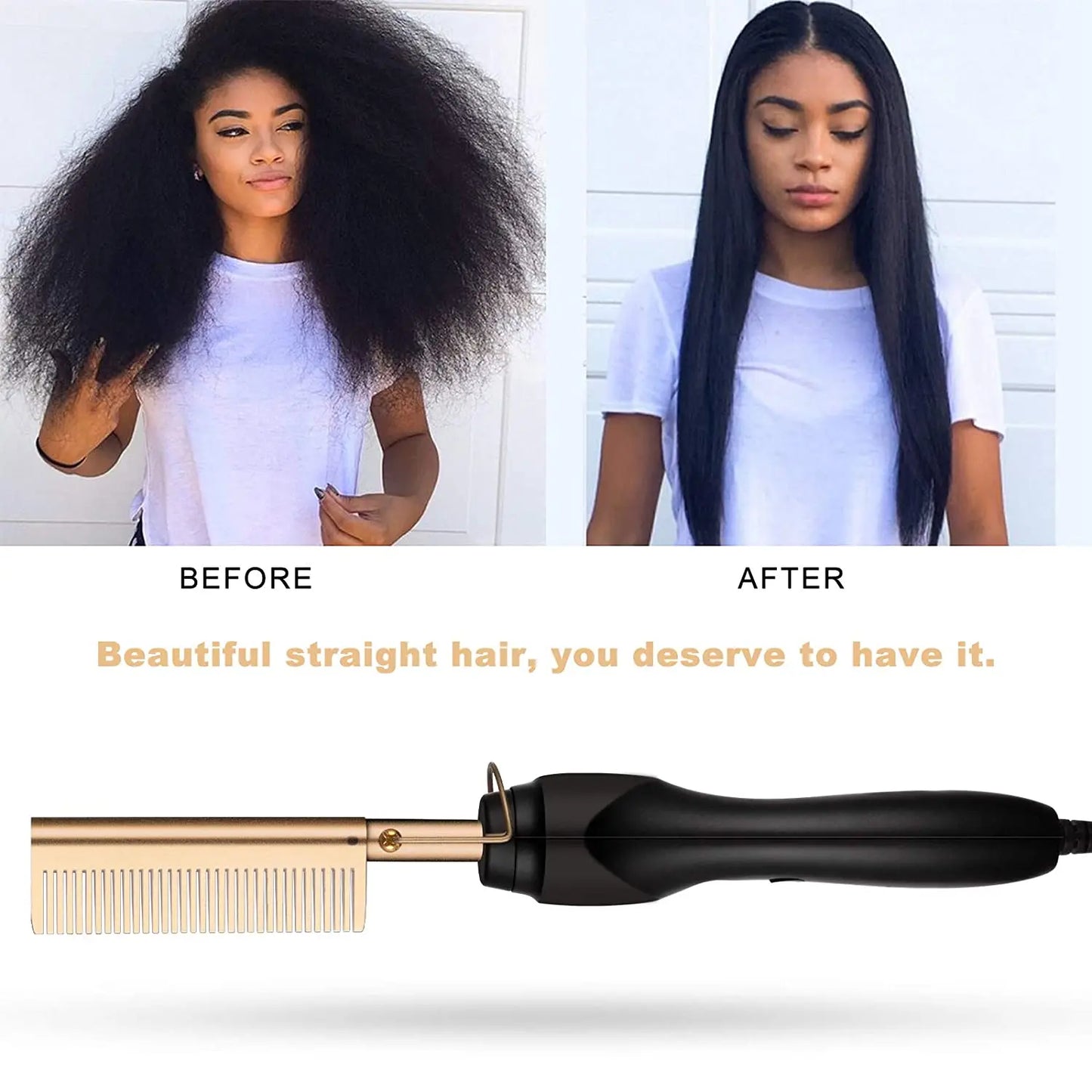 2 in1 Hot Comb Hair Straightener Electric Heating Comb Fast Heating Portable Travel Anti-Scald Beard Straightener Press Hot Comb