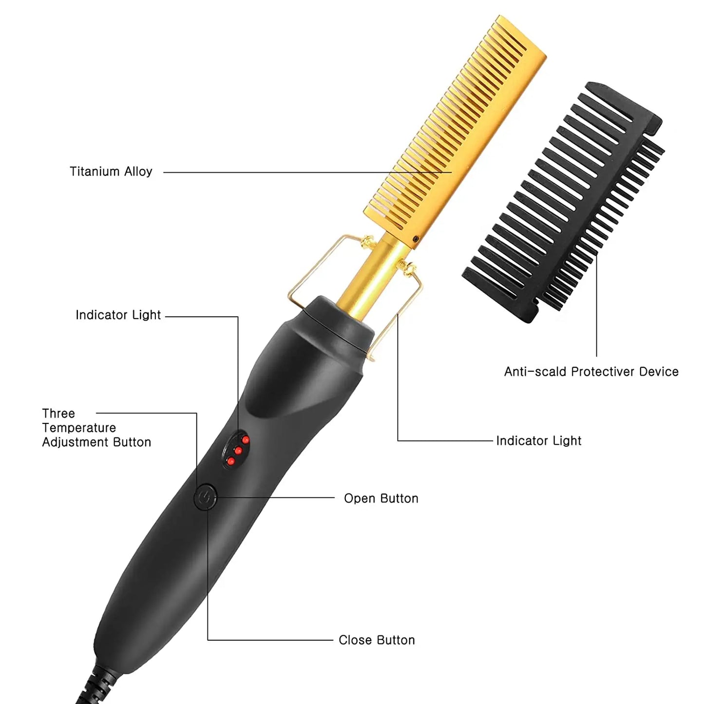 2 in1 Hot Comb Hair Straightener Electric Heating Comb Fast Heating Portable Travel Anti-Scald Beard Straightener Press Hot Comb