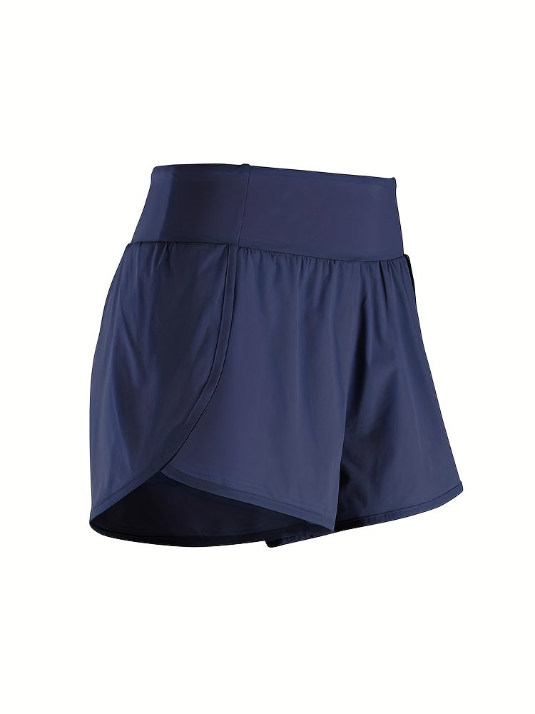 Letter Print High Waist Running Shorts With Pocket