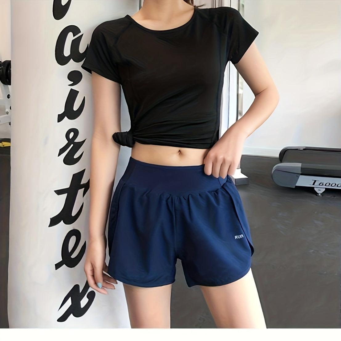 Letter Print High Waist Running Shorts With Pocket